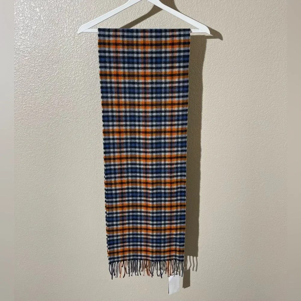Johnstons of Elgin Blue and Orange Plaid Scarf